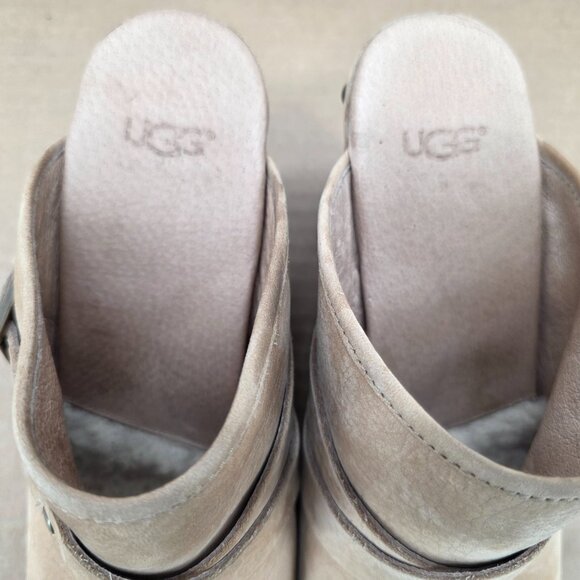 UGG Natalie Platform Wedge Clog Mules Tan Suede Sheepskin Lined Stud Women’s 7 - Picture 7 of 16